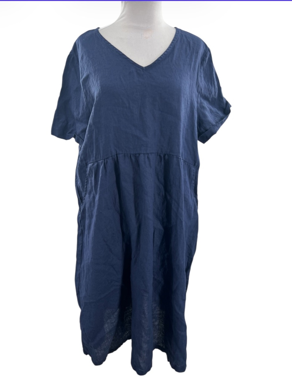 Lintico v neck linen midi dress blue sz XXL